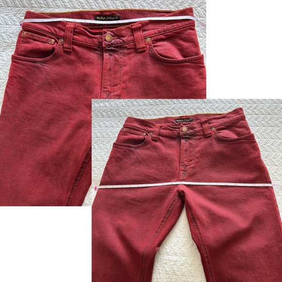 Nudie Jeans Thin Finn Organic Cotton Slim Fit Icon Red Waist Size 31 Unisex - Picture 12 of 15